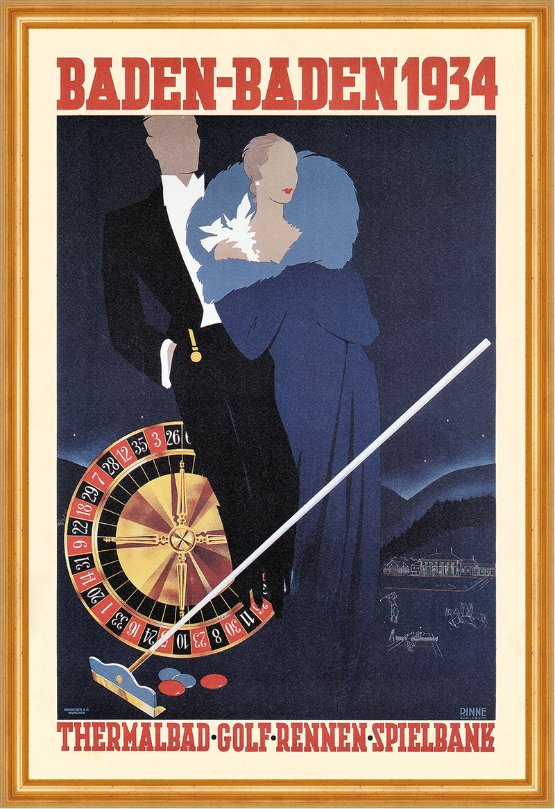Baden Baden 1934 Casino Thermalbad Golf Rennen Karlsruhe Plakate A2 403 Gerahmt